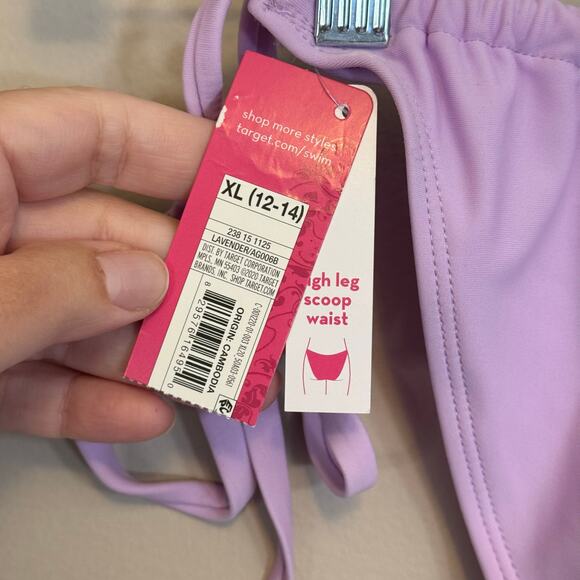 Xhilaration Junior Shirred Side-Tie High Leg Scoop Bikini Bottom XL Purple NWT - Picture 4 of 6